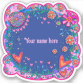 Bloemen en harten Blue Boho Inspirivity Sticker (Voorkant)