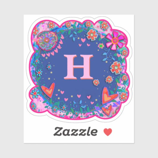 Bloemen en harten Boho Trendy Initiaal Inspirivity Sticker (Vel)