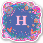 Bloemen en harten Boho Trendy Initiaal Inspirivity Sticker (Voorkant)