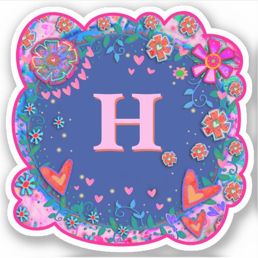 Bloemen en harten Boho Trendy Initiaal Inspirivity Sticker (Voorkant)