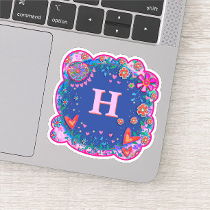 Bloemen en harten Boho Trendy Initiaal Inspirivity Sticker
