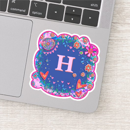 Bloemen en harten Boho Trendy Initiaal Inspirivity Sticker (Detail)
