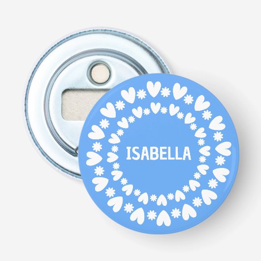 Bloemen en harten flessenopening button flesopener (Voorkant)