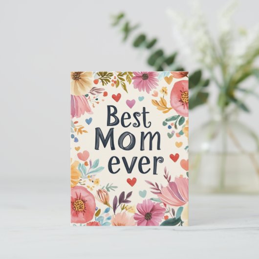 Bloemen en harten Moederdag vakantie Briefkaart (Staand voorkant)