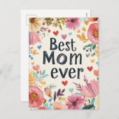 Bloemen en harten Moederdag vakantie Briefkaart (Voorkant / Achterkant)