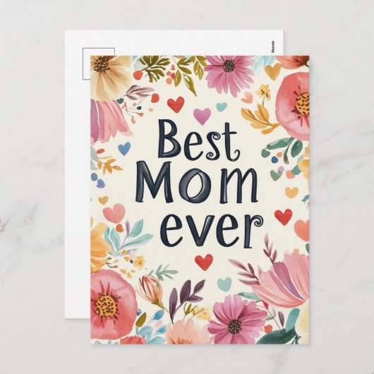 Bloemen en harten Moederdag vakantie Briefkaart (Voorkant / Achterkant)