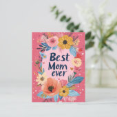 Bloemen en harten rood Moederdag Briefkaart (Staand voorkant)