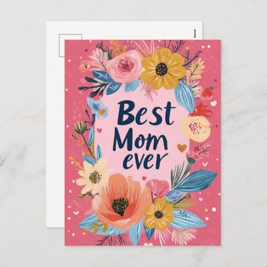 Bloemen en harten rood Moederdag Briefkaart (Voorkant / Achterkant)