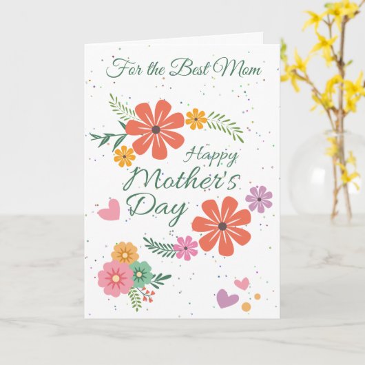 bloemen en harten voor Moederdag Kaart (Gele Bloem)