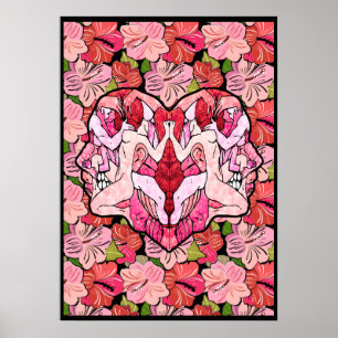 Bloemen en het hart van passie poster