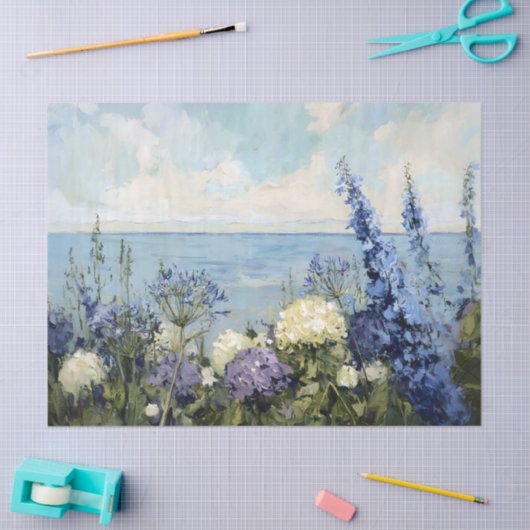 Bloemen en het Zee schilderij Decoupage Tissuepapier (Craft)