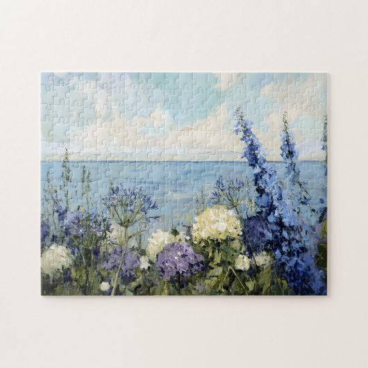 Bloemen en het Zee schilderij Legpuzzel (Horizontaal)