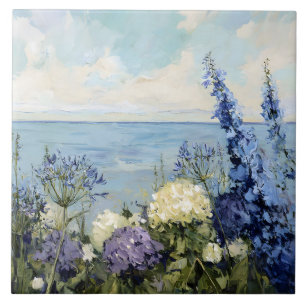 Bloemen en het Zee schilderij Tegeltje