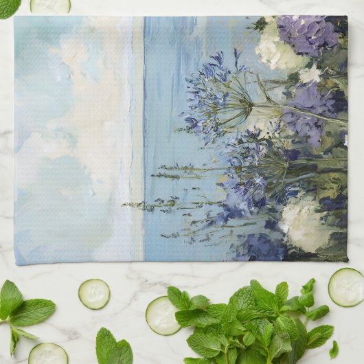 Bloemen en het Zee schilderij Theedoek (Gevouwen)