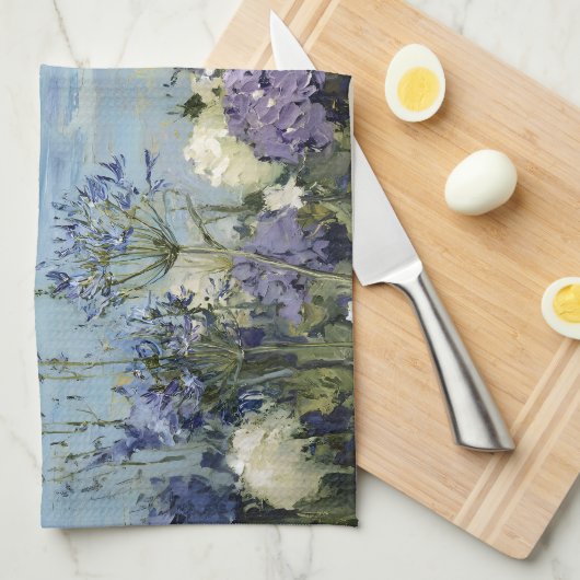 Bloemen en het Zee schilderij Theedoek (Quarter Fold)