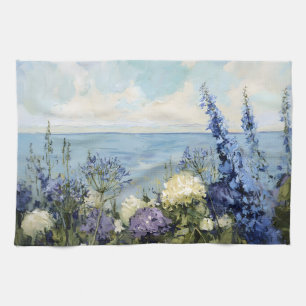 Bloemen en het Zee schilderij Theedoek