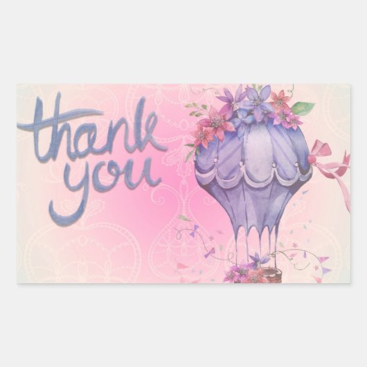 bloemen en hete luchtballon dank je  rechthoekige sticker (Voorkant)