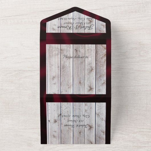 Bloemen en Hoefijzers, Bourgogne lint All In One Uitnodiging (Buitenkant)