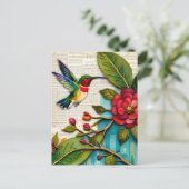Bloemen en Hummingbird Briefkaart (Staand voorkant)