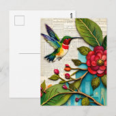 Bloemen en Hummingbird Briefkaart (Voorkant / Achterkant)