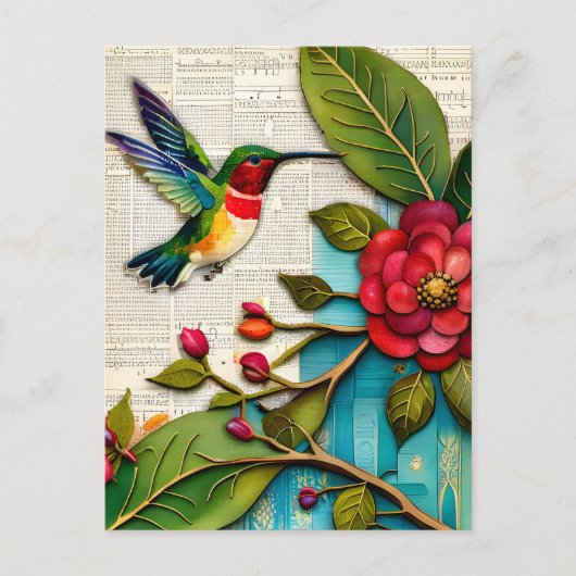 Bloemen en Hummingbird Briefkaart (Voorkant)