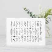 bloemen en inkttekening van kruiden bedankkaart (Staand voorkant)