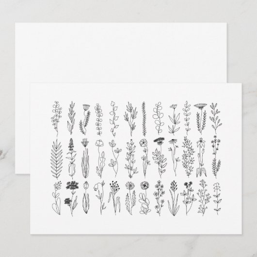 bloemen en inkttekening van kruiden bedankkaart (Voorkant / Achterkant)