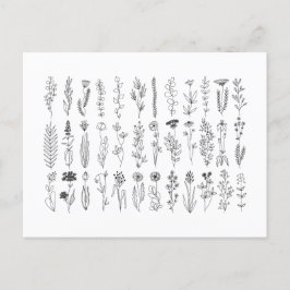 bloemen en inkttekening van kruiden briefkaart