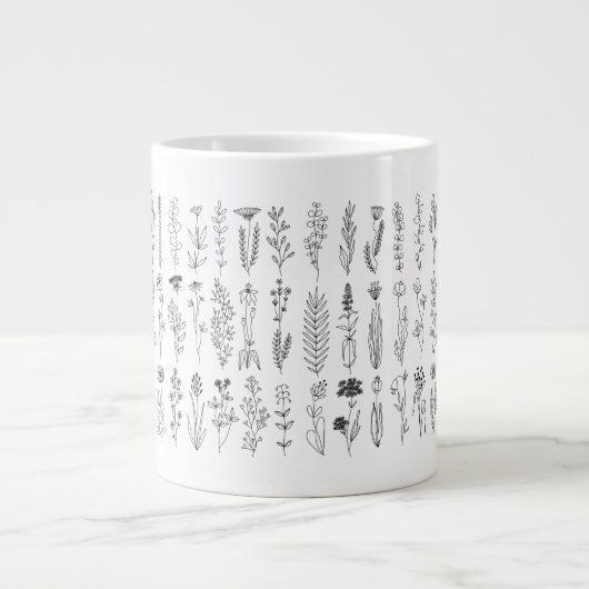 bloemen en inkttekening van kruiden grote koffiekop (Voorkant)