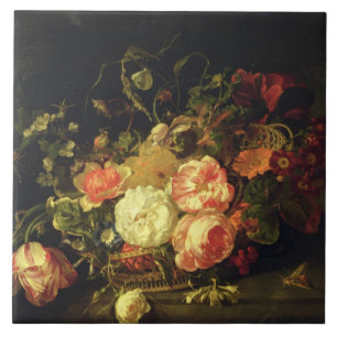 Bloemen en insecten, 1711 (olie op het paneel) tegeltje