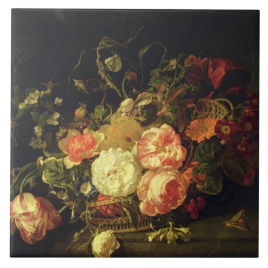 Bloemen en insecten, 1711 (olie op het paneel) tegeltje (Voorkant)