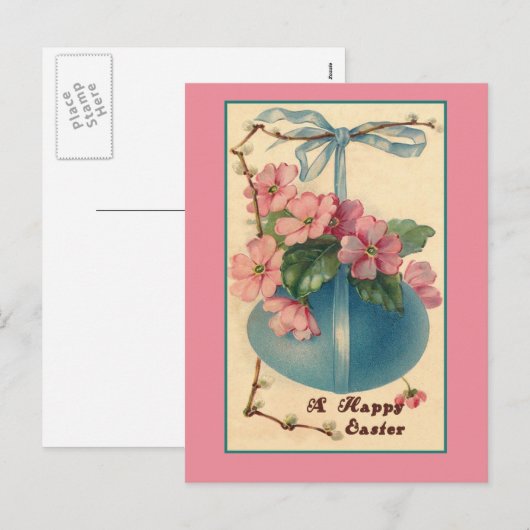 Bloemen en Kaarten van Pasen van het Paasei de Feestdagenkaart (Voorkant / Achterkant)