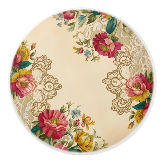  bloemen en kant keramische knop (Voorkant)