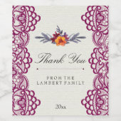 Bloemen en kant, land, legant wijn etiket (Enkel label)