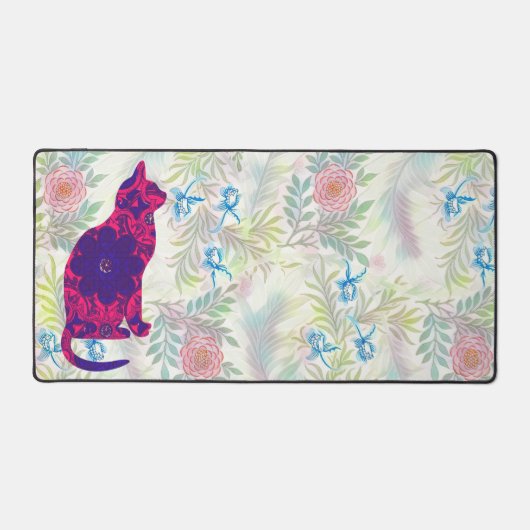  Bloemen en  Kat Bloemen Bureau Mat Pad (Voorkant)