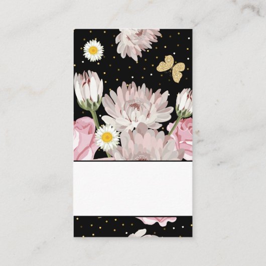 Bloemen en kattervlinders | Goud Gespikkeld Visitekaartje (Achterkant)
