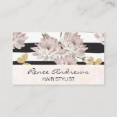 Bloemen en kattervlinders | Stripe patroon Visitekaartje (Voorkant)