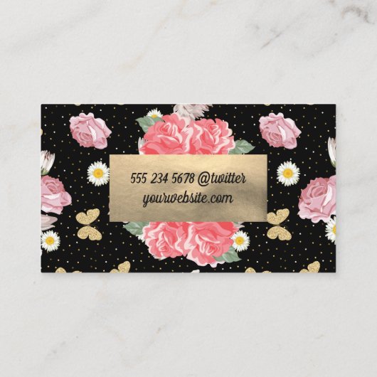 Bloemen en kattervlinders visitekaartje (Achterkant)