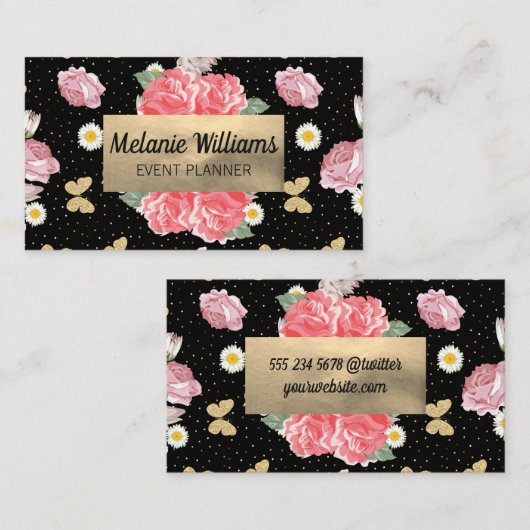 Bloemen en kattervlinders visitekaartje (Voorkant / Achterkant)