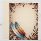 Bloemen en kleurrijke veren briefhoofd (Voorkant / Achterkant)