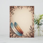 Bloemen en kleurrijke veren briefhoofd (Staand voorkant)