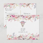 Bloemen en Koe Robuust Land Boho Chic RSVP Uitnodiging Briefkaart (Voorkant / Achterkant)