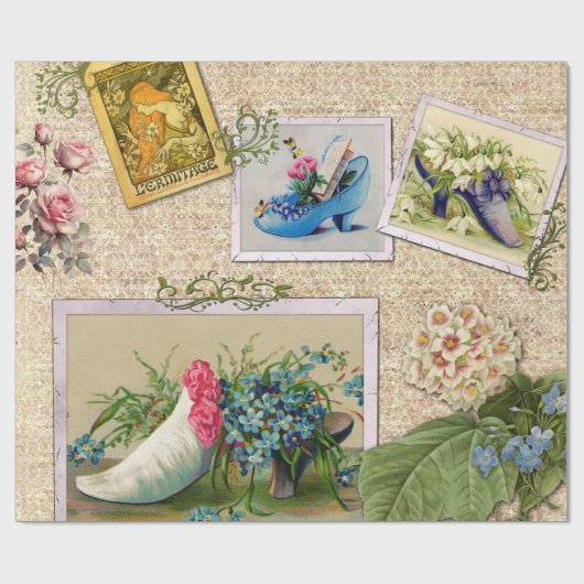  bloemen en koele Mode schotels Collage Cadeaupapier (Vlak)