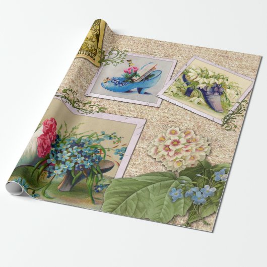  bloemen en koele Mode schotels Collage Cadeaupapier (Uitgerold)