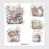 Bloemen en koffers sticker (Vel)