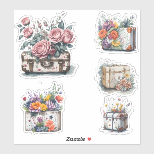 Bloemen en koffers sticker (Vel)