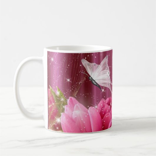 Bloemen en koffiebeker voor vlinders koffiemok (Links)