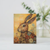 Bloemen en konijn Briefkaart (Staand voorkant)