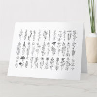 Bloemen en kruiden Inkt Tekening Kaart