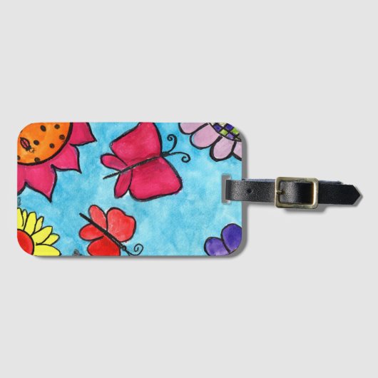 Bloemen en Label van Butterflies Bag Bagagelabel (Voorkant (horizontaal))